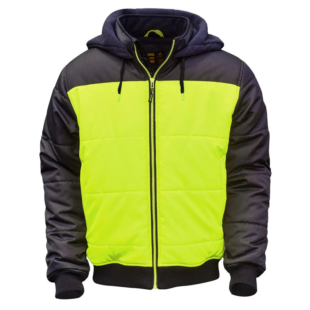 Eleven Workwear Hi-Vis Spliced Quilted Jacket w/ Fleece Hood - RSEA Safety Outlet